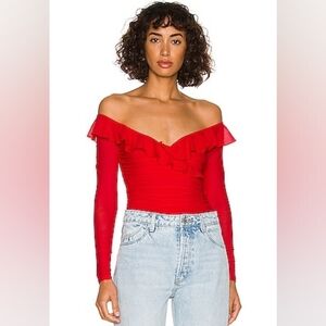 MAJORELLE Bandit Scarlet Off-Shoulder Bodysuit NWT